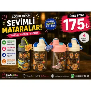 Çocuklar İçin Pipetli Sporcu Matarası – Kilitli Kapaklı Sevimli Su Şişesi