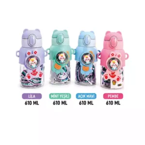 Cute Animal Ayıcık Kulaklı Çocuk Matarası 610 ML | Askılı BPA Free Suluk