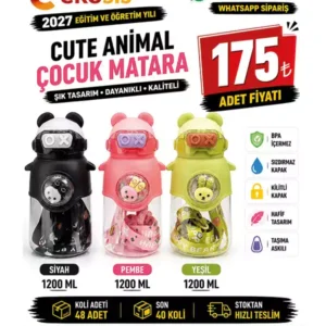 Cute Animal Panda Kulaklı Çocuk Matarası 1200 ML | Askılı BPA Free Suluk