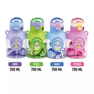 Cute Animal Pipetli Çocuk Matarası 750 ML | Askılı BPA Free Suluk