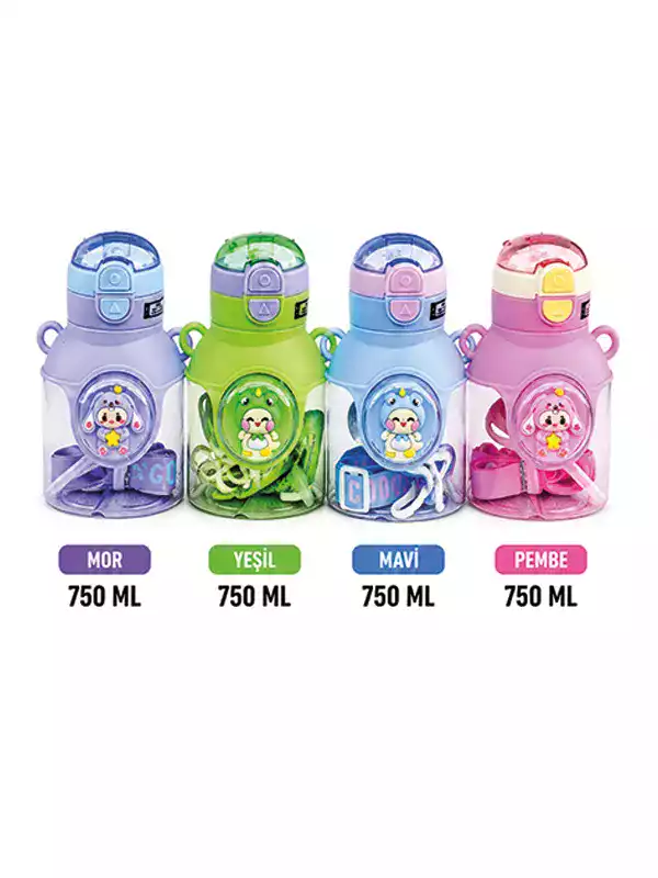 Cute Animal Pipetli Çocuk Matarası 750 ML | Askılı BPA Free Suluk