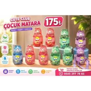 Cute Club Çocuk Matara 175 TL – Pipetli, Renkli ve Sızdırmaz Çocuk Su Matarası