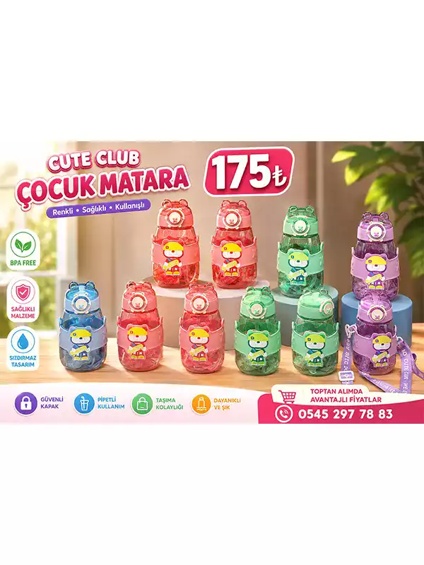 Cute Club Çocuk Matara 175 TL – Pipetli, Renkli ve Sızdırmaz Çocuk Su Matarası