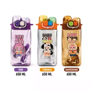 Cute Kapaklı Pipetli Çocuk Matarası 650 ML | Askılı BPA Free Suluk