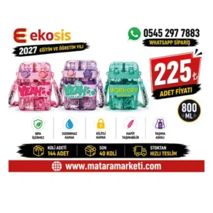 Cute Lion Askılı Çocuk Matarası 800 ML | Kilitli BPA Free Suluk