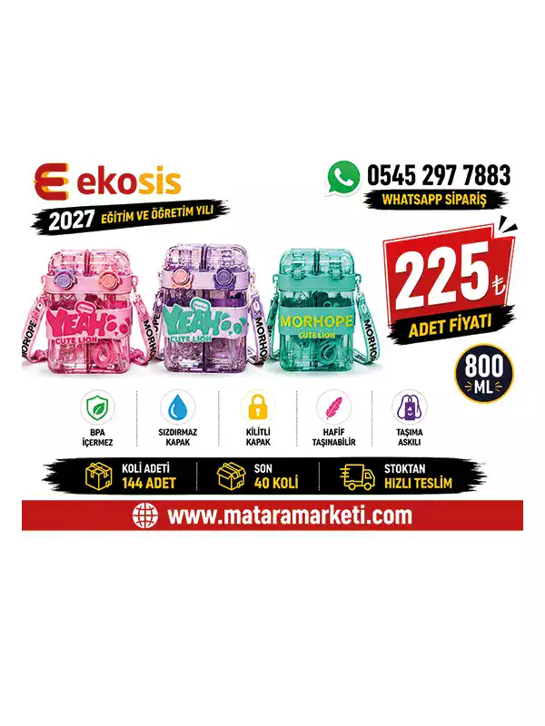 Cute Lion Askılı Çocuk Matarası 800 ML | Kilitli BPA Free Suluk