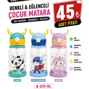 Hayvan Figürlü Renkli Eğlenceli Çocuk Matarası