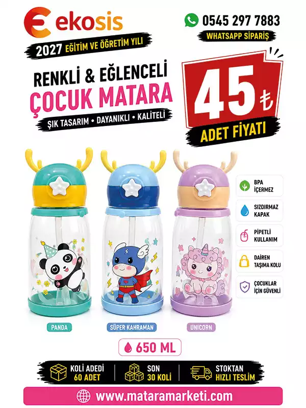Hayvan Figürlü Renkli Eğlenceli Çocuk Matarası