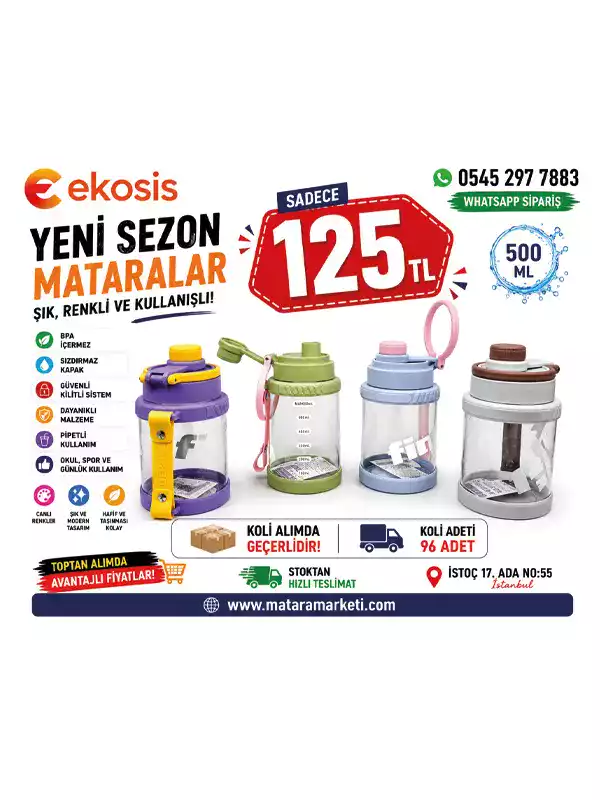 Kulplu Pipetli Spor Matara 500 ML | BPA Free Kilitli Su Şişesi