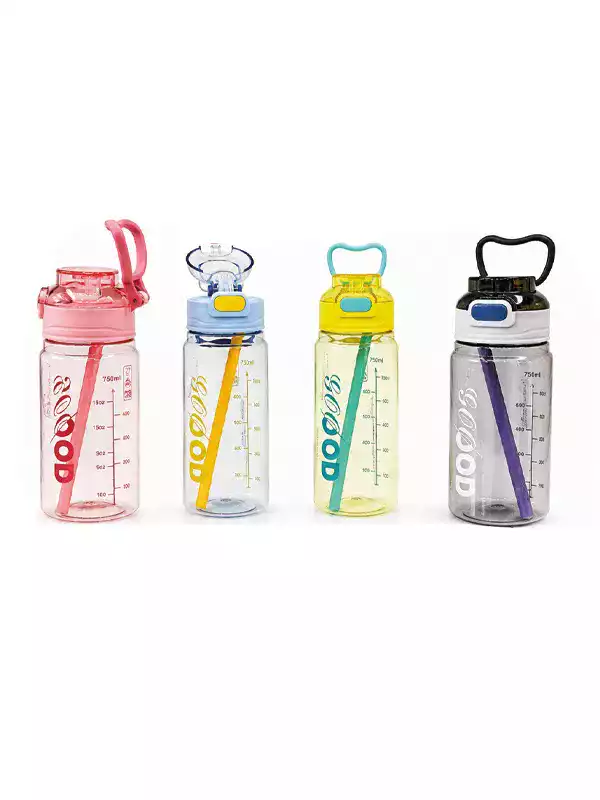 Kulplu Pipetli Spor Matara 750 ML | Ölçekli BPA Free Su Şişesi