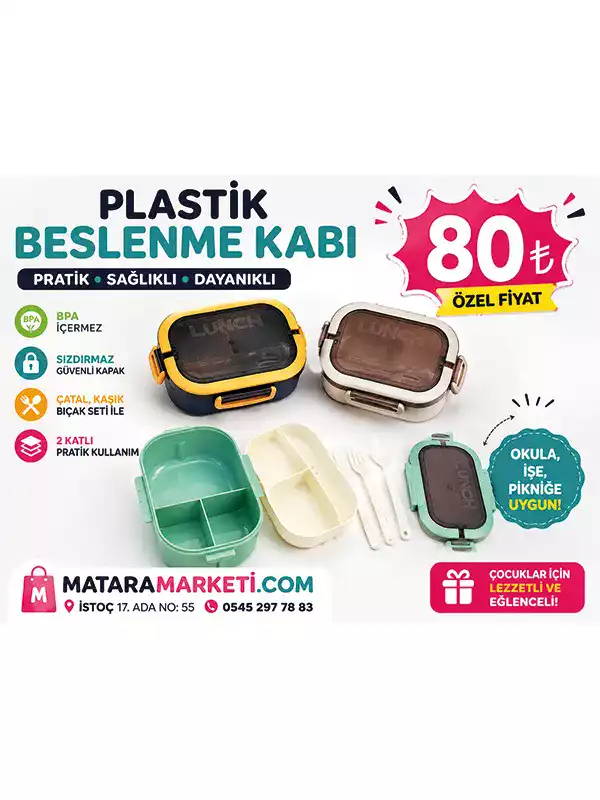 Lunch Box Beslenme Kabı Çatal Kaşık Bıçak Setli – Bölmeli Yemek Saklama Kabı