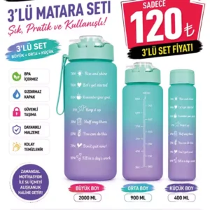 Motivasyon Serisi 3'lü Spor Matara Seti | 2000 ML + 900 ML + 400 ML