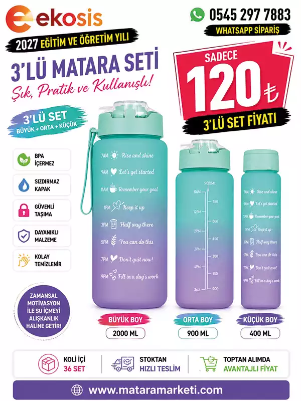 Motivasyon Serisi 3'lü Spor Matara Seti | 2000 ML + 900 ML + 400 ML