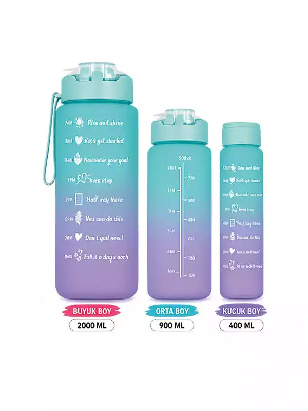 Motivasyon Serisi 3'lü Spor Matara Seti | 2000 ML + 900 ML + 400 ML