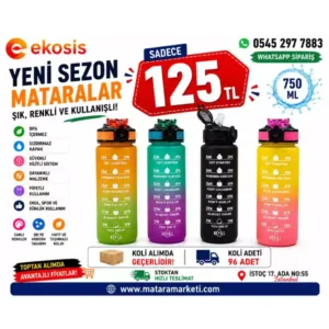 Pipetli Kilitli Motivasyon Matara 750 ML | BPA İçermez Spor ve Okul Suluğu
