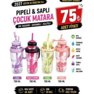 Pipetli & Saplı Çocuk Matarası 700 ML | BPA Free Suluk