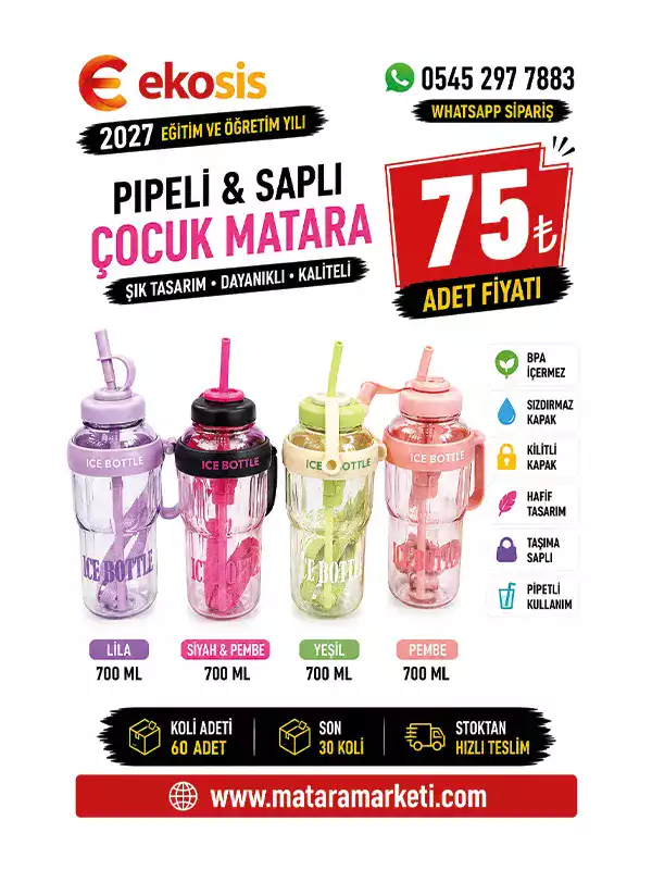Pipetli & Saplı Çocuk Matarası 700 ML | BPA Free Suluk