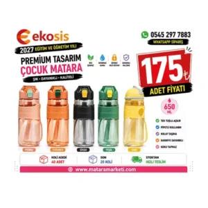 Premium Tasarım Çocuk Matarası 650 ML | Pipetli BPA Free Suluk