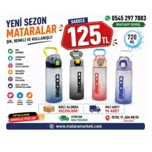 Renk Geçişli Pipetli Spor Matara 720 ML | Kulplu BPA Free Su Şişesi