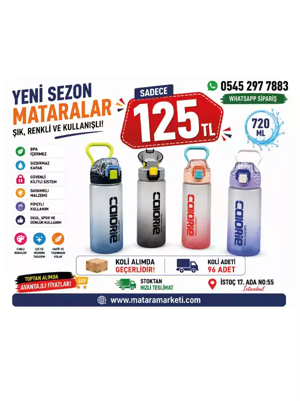 Renk Geçişli Pipetli Spor Matara 720 ML | Kulplu BPA Free Su Şişesi