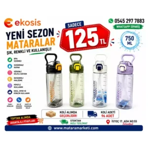 Şeffaf Pipetli Kilitli Spor Matara 750 ML | Taşıma Kulplu BPA Free Suluk