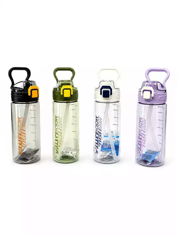 Şeffaf Pipetli Kilitli Spor Matara 750 ML | Taşıma Kulplu BPA Free Suluk