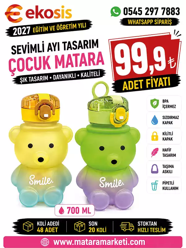 Sevimli Ayı Tasarım Çocuk Matarası