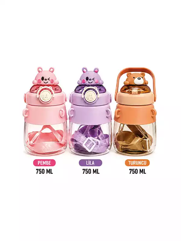 Sevimli Hayvan Figürlü Pipetli Çocuk Matarası 750 ML | Askılı BPA Free Suluk Sevimli Hayvan Figürlü Pipetli Çocuk Matarası 750 ML | Askılı BPA Free Suluk