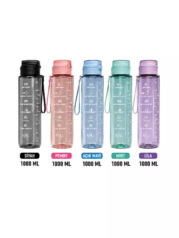 Trend Ölçekli Pipetli Spor Matara 1000 ML | Askılı BPA Free Su Şişesi Trend Ölçekli Pipetli Spor Matara 1000 ML | Askılı BPA Free Su Şişesi