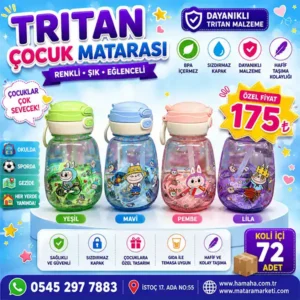 Tritan Çocuk Matarası – Renkli, Sızdırmaz Kapaklı ve Hafif Su Matarası