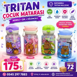 Tritan Çocuk Matarası – Sızdırmaz Kapaklı Ayıcıklı Renkli Su Matarası