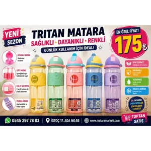 Tritan Matara – Çift Hazneli, Pipetli, Sızdırmaz Kapaklı, Askılı Çocuk Matarası