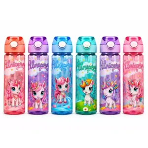 Unicorn Tritan Matara 500 ml – Pipetli, Kilitli Kapaklı ve Renkli Çocuk Matarası