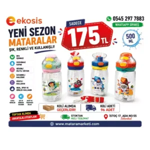 Uzay Temalı Pipetli Çocuk Matarası 500 ML | Askılı BPA Free Suluk