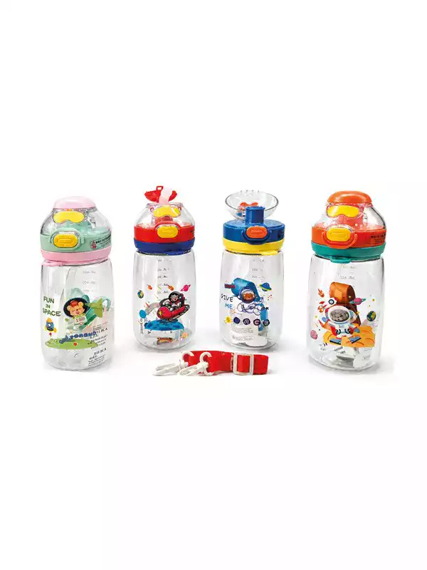 Uzay Temalı Pipetli Çocuk Matarası 500 ML | Askılı BPA Free Suluk